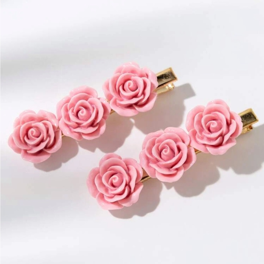 Pink cabochon roses alligator hair clip set of 2 hair accessories Dressy clip